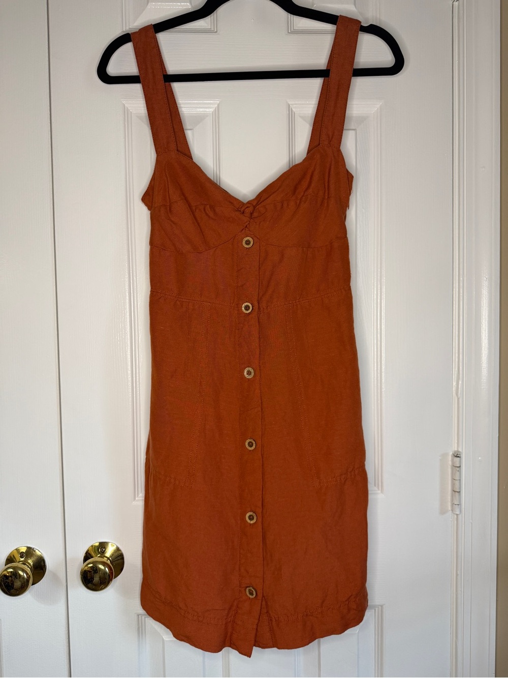 Anthropologie Maeve Terracotta Button-Front Linen Dress